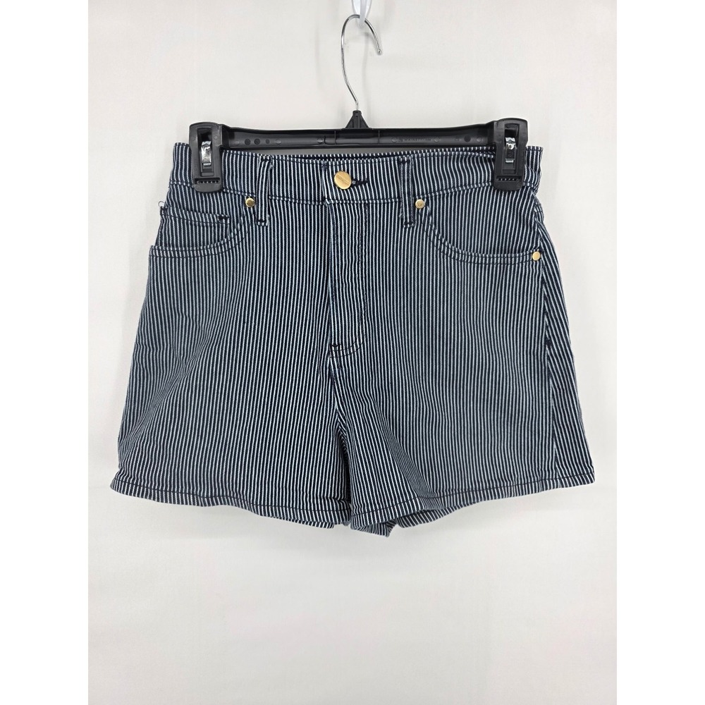 Express Womens Railroad Stripe Super High Rise Stretch Denim Shorts Navy Size 2